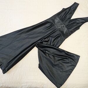 1960s Black Satin Palazzo Trouser Jumpsuit